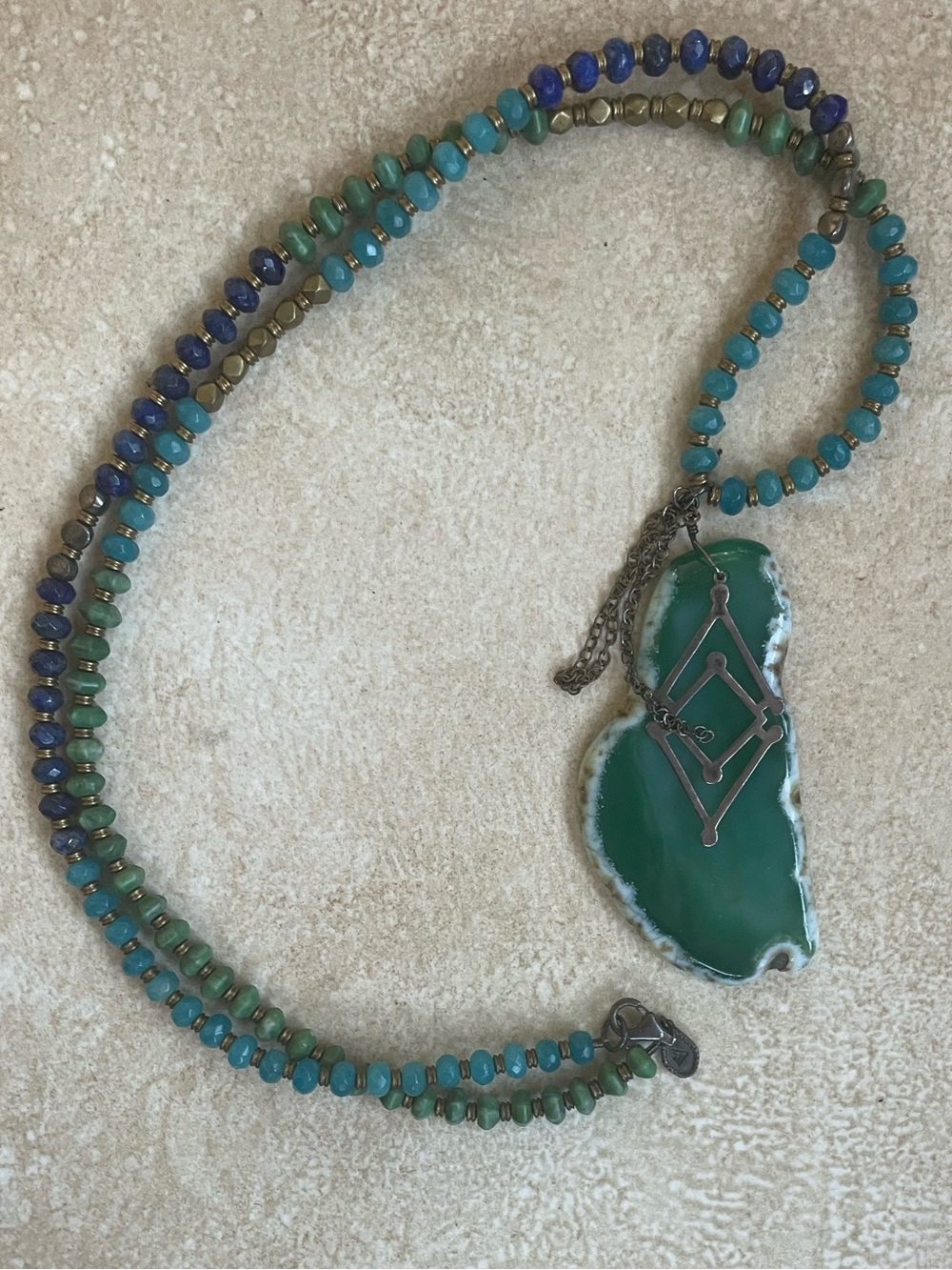 Silpada Turquoise Green Agate Pendant Beaded Statement Necklace Blue Green